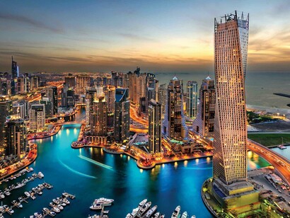 Cayan Tower in the evening