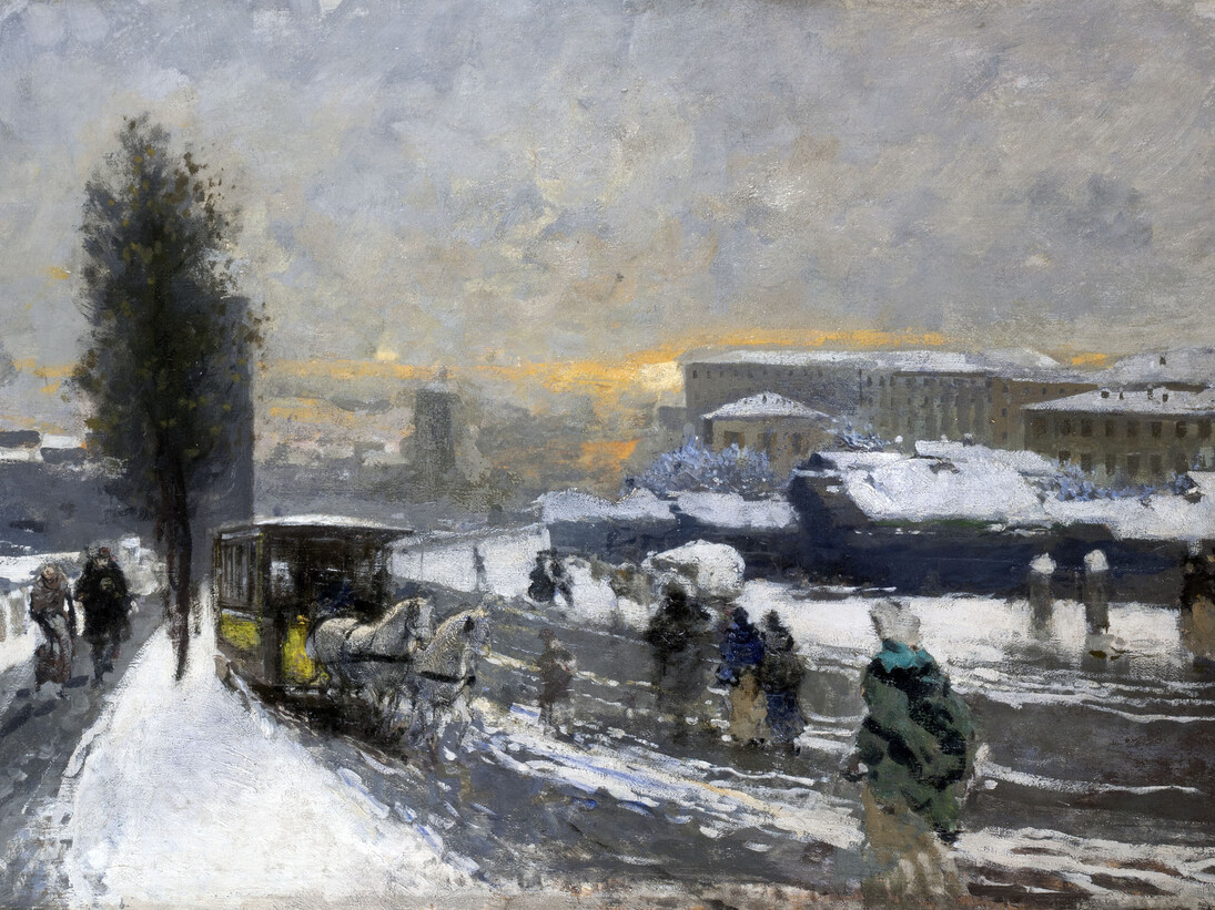 Mosè Bianchi, Neve a Milano, 1895, olio su tavola, 48,5 x 73,5 cm