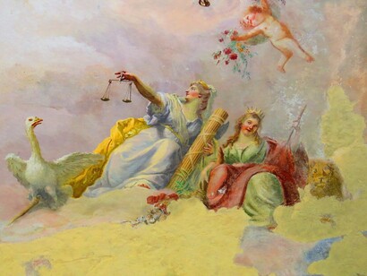 Affresco del Settecento in una delle sale del Real Sito di Carditello, la Giustizia e la Vittoria (?); San Tammaro, Caserta, Italia