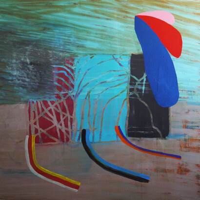 Browbeaten, 51x51 inches, mixed media on muslin, 2023. Courtesy of the artist and Frosch&Co
