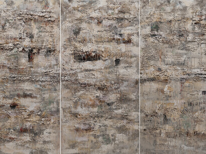 Thaier Helal, Mountain Area (detail), 2014, Mixed media on canvas, 182 x 364 cm