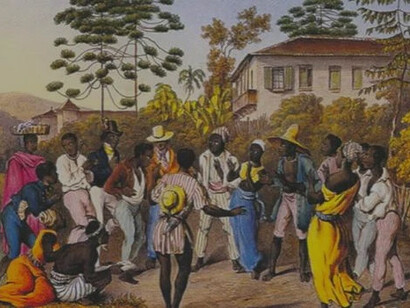 Desenho sobre as origens do Samba e os escravos no Brasil