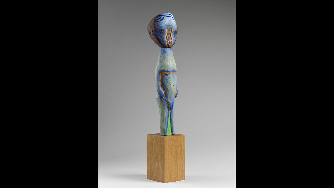 “Untitled”, 2017, Stone, wood, acrylic, iron, leather, 80 x 13 x 13 cm 31 1/2 x 5 1/8 x 5 1/8 in. Photo: Kei Okano ©2017 Izumi Kato. Courtesy the Artist and Perrotin