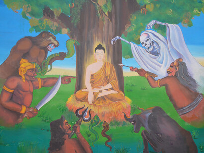 Pintura sobre la vida de Buda en el templo Yempi Mahavihar, Patan