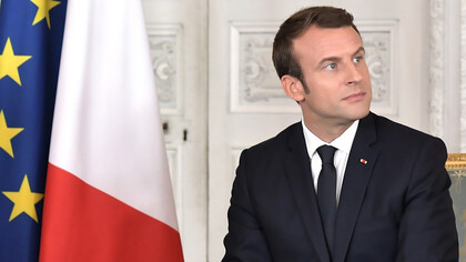 The French president Emmanuel Macron, during a meeting with the Russian president Vladimir Putin, 2017