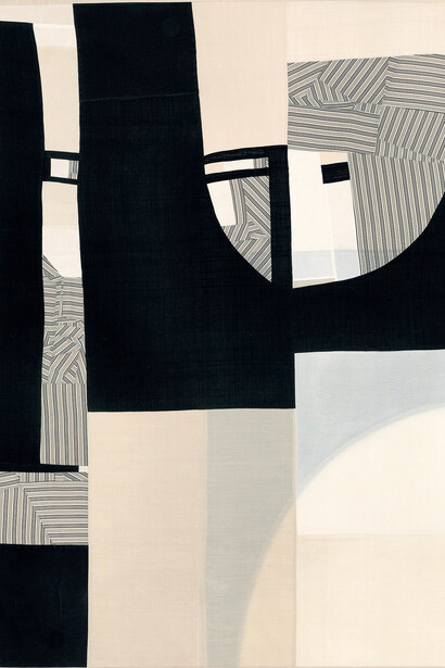 Debra Smith, The Edge of Thought (detail), Series, # 3, 2014, Pieced vintage kimono silks & men's suit lining, 35 x 26 in.