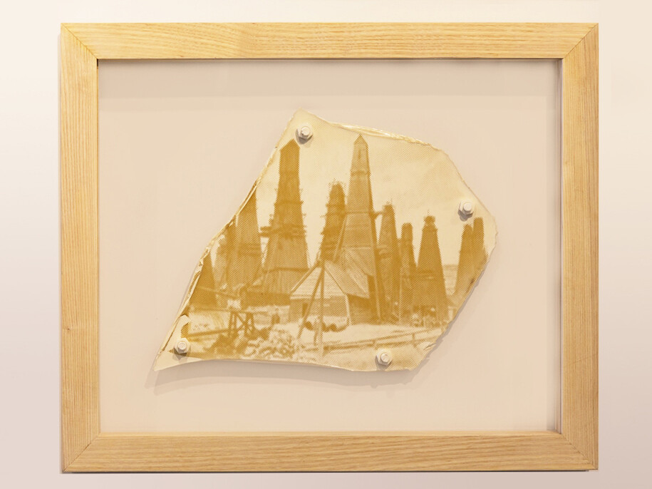 Balakhani Oil Wells, 1893, 2013. Azerbaijani oil and varnish on industrial floor paint with cast paint nuts and bolts