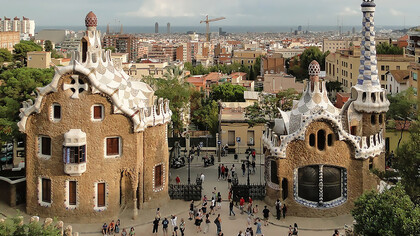 Houses in Park Güell designed by Antoni Gaudi, Barcelona, Spain
