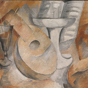 Georges Braque, Mandolin and Fruit Dish, Paris, early 1909, Oil on canvas, 15 1/8 × 18 1/8 in. / 38.4 × 46 cm. Promised Gift from the Leonard A. Lauder Cubist Collection. © 2014 Artists Rights Society (ARS), New York / ADAGP, Paris