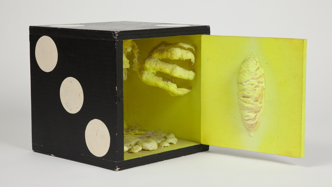 Tetsumi Kudo, Your Portrait, 1966, Painted wood and pegboard case, cotton, plastic, polyester, resin, paint
30 x 30 x 30 cm / 11 3/4 x 11 3/4 x 11 3/4 in. Photo: Jessica Eckert © Estate of Tetsumi Kudo, ADAGP, Paris, ARS, New York and DACS, London 2015, Hiroko Kudo. Courtesy Hauser & Wirth and Andrea Rosen Gallery