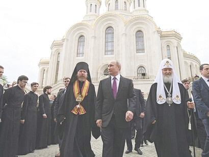 During Vladimir Putin's visit to Moscow's Sretensky Monastery, 2017, Moscow, Russia