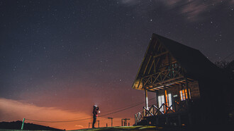 A cabin in Praia do Luz, Brazil, on a starry night