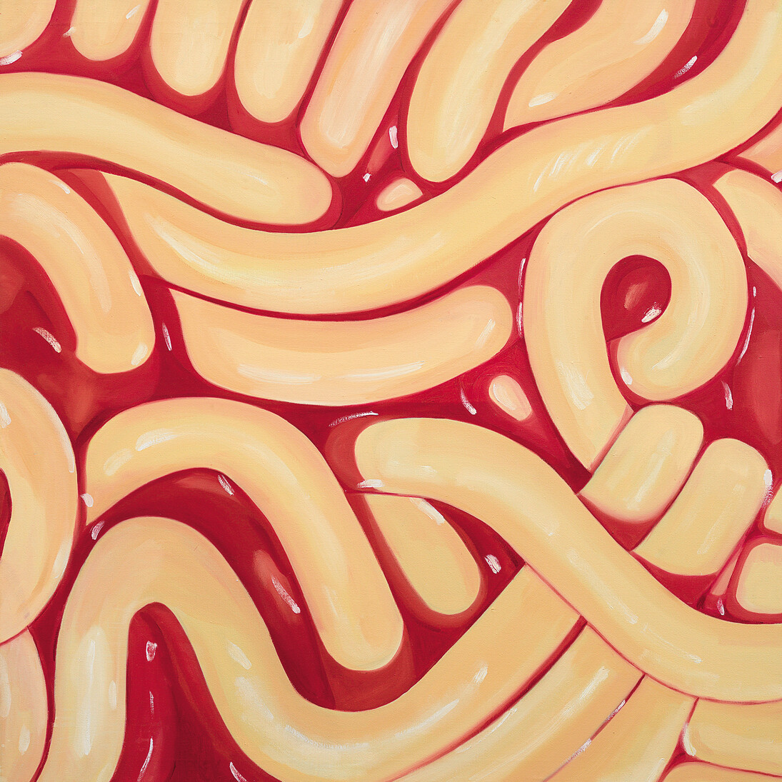 Sturtevant. Study for Rosenquist’s Spaghetti & Grass. 1965–66. Oil on canvas. 40 7/8 × 40 1/8″(103.8 × 101.9 cm). Lonti Ebers. Photo: Adam Reich. © Estate Sturtevant, Paris