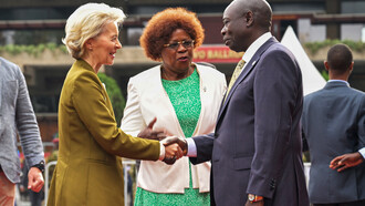 On 5 September 2023, Ursula von der Leyen, President of the European Commission, traveled to Nairobi, Kenya where she participated in the Africa Climate Summit. Pictured here (from left to right): Ursula von der Leyen, Alice Wahome, Member of the Kenyan Parliament for Kandara Constituency, and Rigathi Gachagua, Deputy President of Kenya