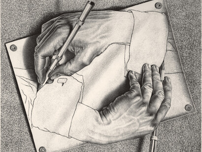 Maurits Cornelis Escher, Mani che disegnano, 1948, Litografia, 28,20 x 33,20 cm, The M.C. Escher Holding b.V., All M.C. Escher works © 2015 The M.C. Escher
Company. All rights reserved