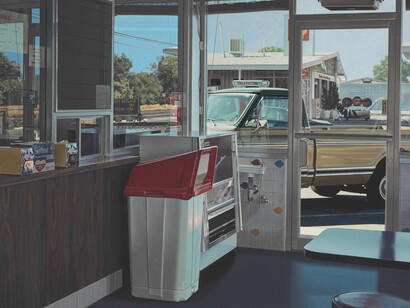 Ralph Goings, Interior (detail), 1972. Courtesy of Galerie Georges-Philippe & Nathalie Vallois 