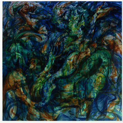 Julia Jo, The Deep End, oil on linen, 80x80x2 inches, 2023. Courtesy the artist and James Fuentes, LA