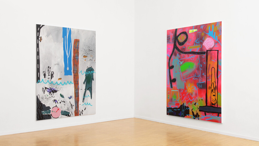 Nobody's Fault, 2015 Acrylic and Oil Stick on Canvas 205.7 x 162.5 cm (81 x 64 inches), Order in the Court, 2016 Acrylic on Canvas 205.7 x 162.5 cm (81 x 64 inches)