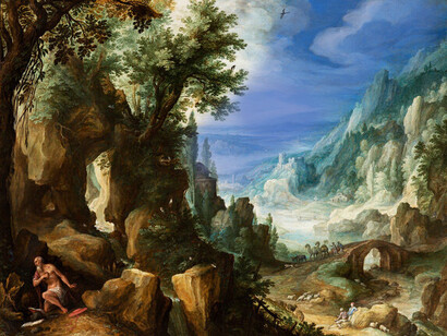No sabemos qué es el Creador, pero sí podemos aproximarnos a Él adquiriendo sus atributos, como el amor absoluto. Paul Bril (1554-1626), «Paisaje montañoso con San Jerónimo», 1592, óleo sobre cobre montado en tabla. Galería Johnny Van Haeften 