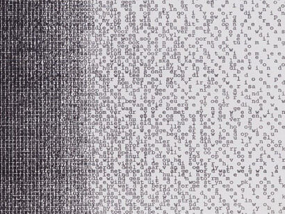Willem Hendrik Boshoff,Untitled from the series Kykafrikaans, 1980.
Typewriting on paper, 14 3/16 x 11 inches.
Collection of Pérez Art Museum Miami, acquired from the Sackner Archive of Concrete and Visual Poetry, with support from the John S. and James L. Knight Foundation. Gift of Ruth and Marvin A. Sackner, and the Sackner Family Partnership. Photo: Sid Hoeltzell