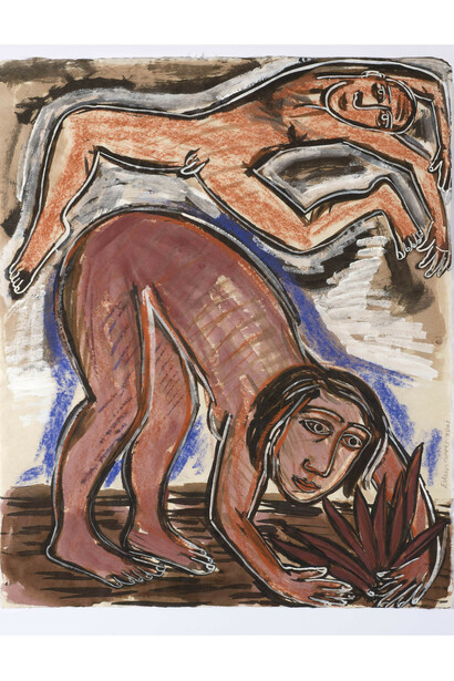 Eileen Cooper, Jump, 2001, Ink, pastel, conte, gouache on natural Japanese paper, 53 x 43 cm © Eileen Cooper. All Rights Reserved, DACS 2015
