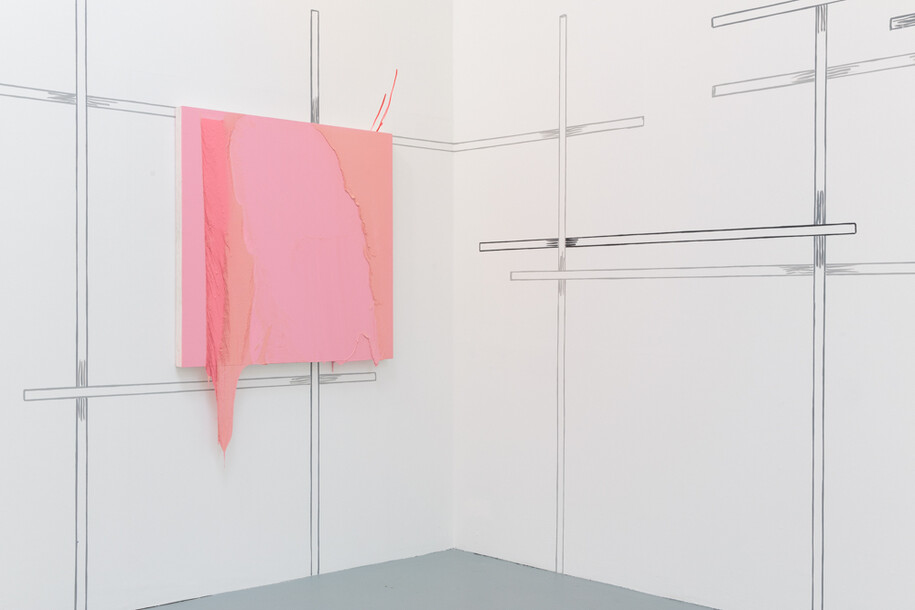 Hang On! (fill line), 2012, Alexis Harding Oil paint on mdf 100 x 100cm plus paint skin
