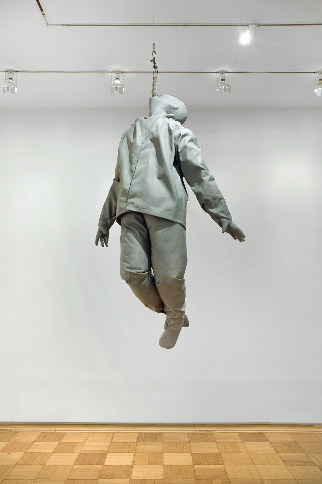 Juan Muñoz, Hanging Figure, 1997, Resin and cable, 63 x 33.5 x 27.5 inches, 160 x 85.1 x 69.9 cm, Unique. © Juan Muñoz Estate, Courtesy Skarstedt