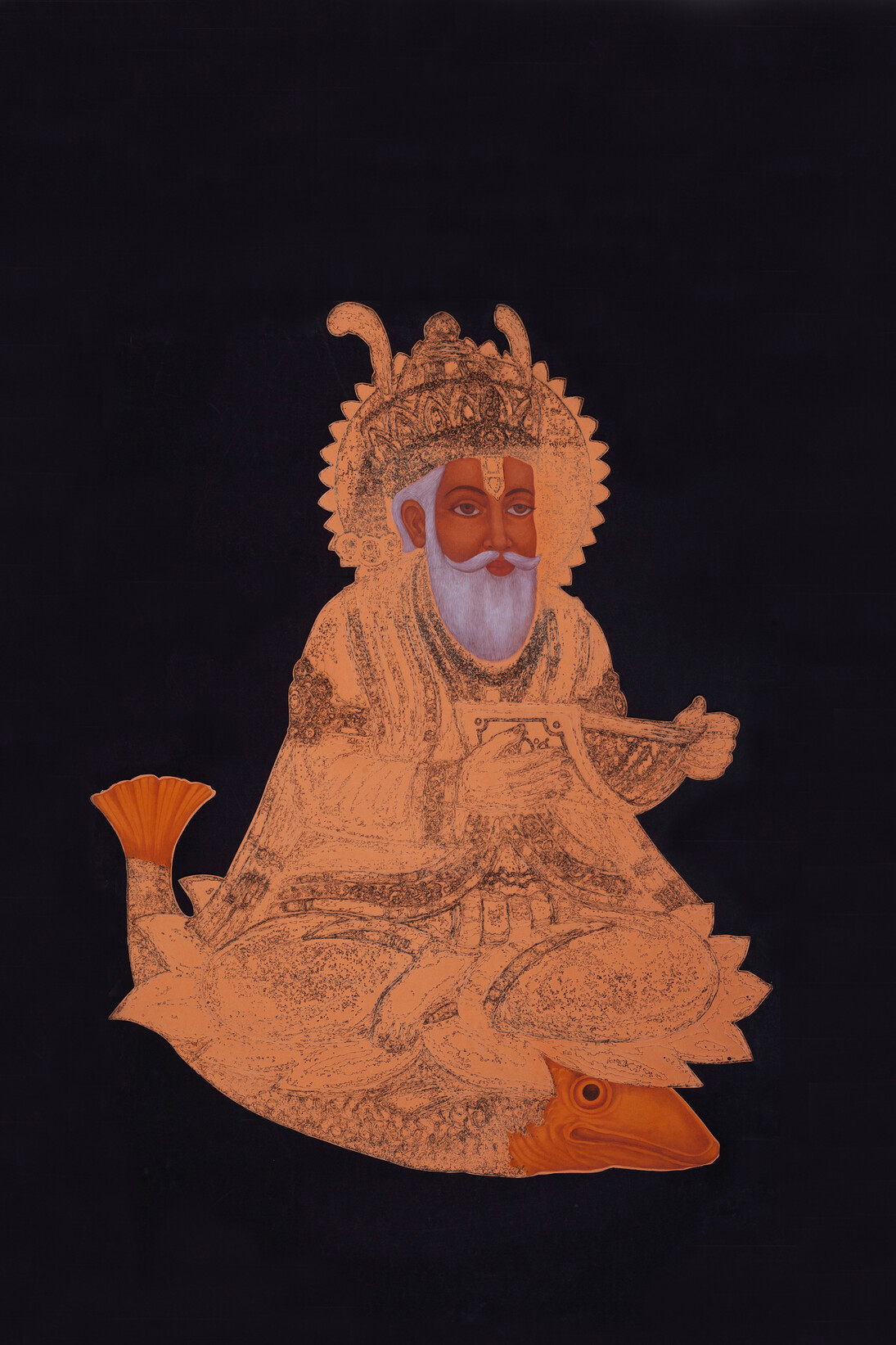 Muhammad Zeeshan, Jhulelal II, 2015, laser scoring and gouache, 42 x 62 in