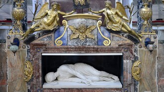 Roma, Basilica di Santa Cecilia in Trastevere, statua in marmo raffigurante Santa Cecilia realizzata da Stefano Maderno nel 1660, ph. Roberto Luciani