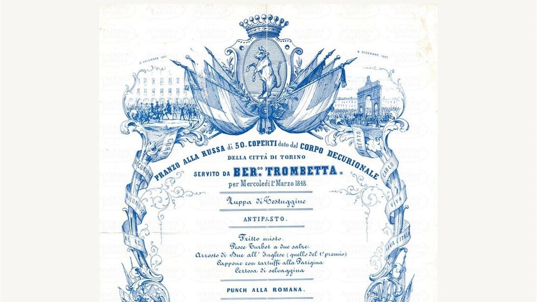 Menu del 1 marzo 1848 per le celebrazioni dello Statuto Albertino, Corpo Decurionale Città di Torino, Italia