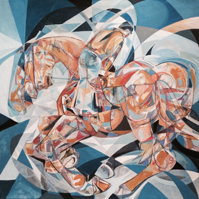 Seth Benzel, First Saddle, Acrylic & Pastel on Canvas, 48” x 48”, Courtesy of Agora Gallery 