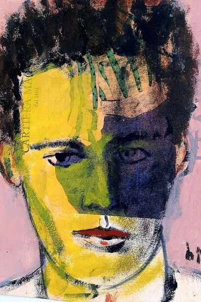 Bruno Pellegrino, “Volti-Ricerca dell’anima”, uno dei visi dipinti da Bruno Pellegrino. Non sono ritratti, o quasi mai. “Lavoro molto, anzi moltissimo” dice l’artista