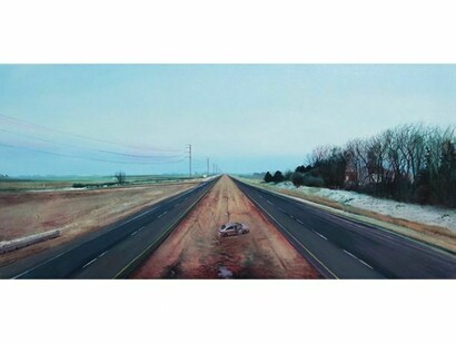 Nate Burbeck, “Near Worthington, Minnesota”, 20” by 42”, oil on canvas, 2013, Copyright: Nate Burbeck. Courtesy: Anna Zorina Gallery, New York City