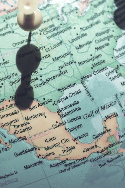 A map showing the United States, one of the world's most powerful countries, and its neighbor, Mexico