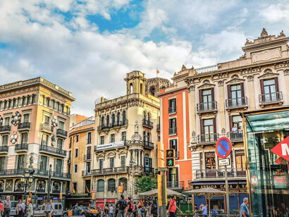 The buildings of La Rambala Street in Barcelona, Spain