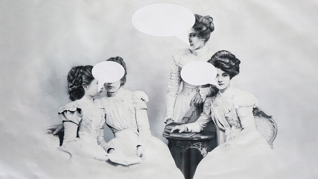 Zoe Byland, Ladies and Speechbubbles, Acrylic and airbrush on canvas, 33.5 x 47.2.  