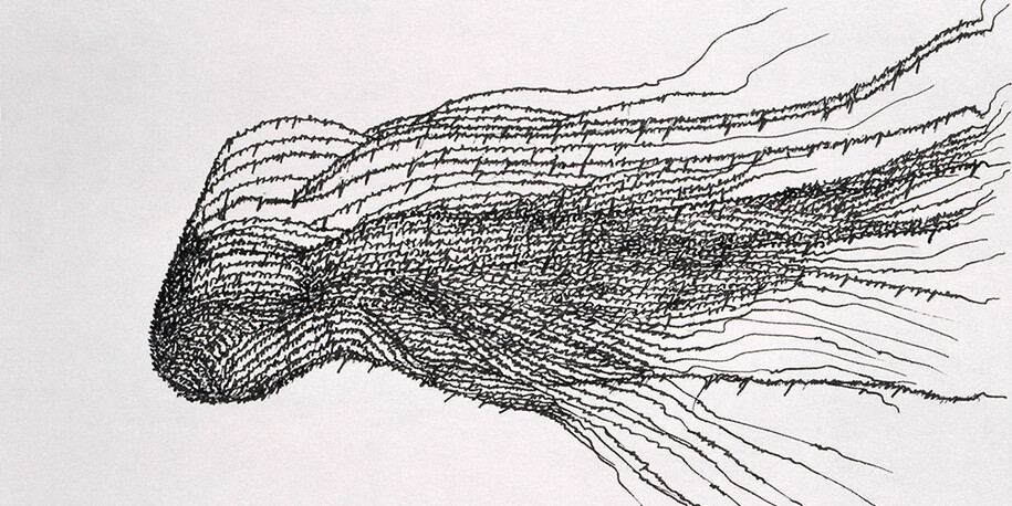 Ana Hatherly (1929-2015)
«Os anjos suspensos», 1998. Tinta da China sobre papel, 13 x 20 cm. Museu Calouste Gulbenkian – Coleção Moderna. 