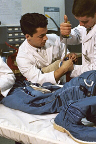 Employees of ILC Industries work on inner pressure suits during the assembly of a spacesuit
to be used in NASA’s Apollo space program, Dover, Delaware, 1968. Photo: Ralph
Morse/The LIFE Picture Collection/Getty Images