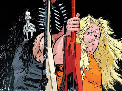 "Murder Falcon", graphic novel. Lo strumento e Murder Falcon sono collegati, con il potere di quest’ultimo direttamente proporzionale alle doti tecniche mostrate dal protagonista nei suoi virtuosismi strumentali