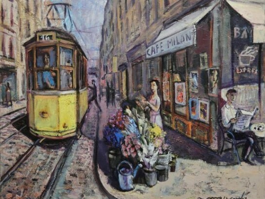 Ramon Moscardó, Café Milano, Oil on canvas, 65 x 81 cm