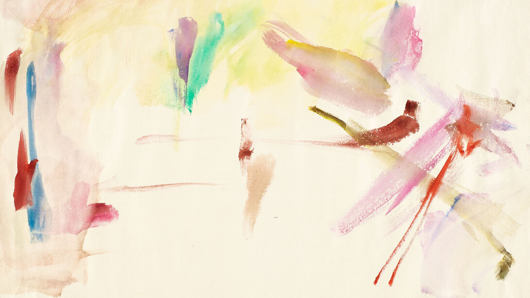 Maria Lassnig
Zarter Mittelpunkt (Delicate Centre)
1961
Watercolour on cardboard
63 x 85.6 cm / 24 3/4 x 33 3/4 in
© Maria Lassnig Foundation
Courtesy the Foundation and Hauser & Wirth
Photo: Roland Krauss