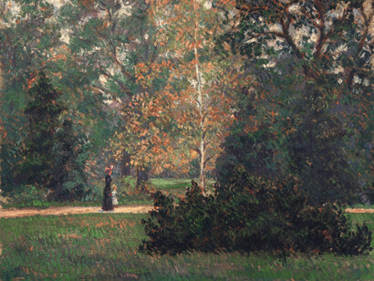 Félix Pissarro dit Jean Roch (1874-1897), La Promenade - Femme et enfant dans un parc, ca.1896-1897, Huile sur toile, 55 x 46 cm, Signé en bas à droite : Jean Roch, Collection privée