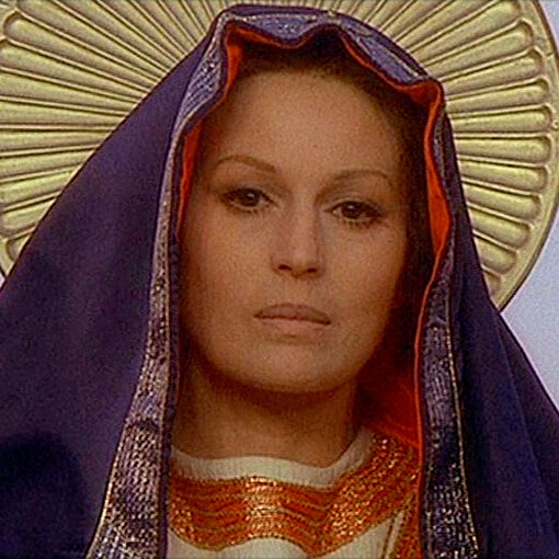 Silvana Mangano nel ruolo della Vergine Maria nel film "Il Decameron" del 1971 diretto da Pier Paolo Pasolini