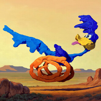 Ron DeFelice, Meep Meep (Road Runner), 2023, oil & acrylic on stretched canvas, 36x48 inches. Courtesy the artist and Kantor Gallery, LA