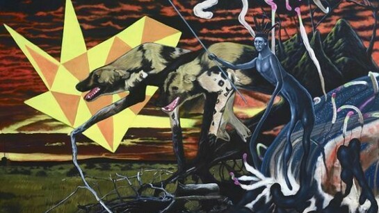 Rodel Tapaya, When Lumawig went down the Earthworld, 2012, Acrylic on Canvas, 108 x 152,2 cm | 42.52 x 59.92 in, # TAPA0004