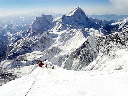 The trail from Everest Base Camp to Gokyo Glacier winds through the Khumbu Valley crossing in Nepal