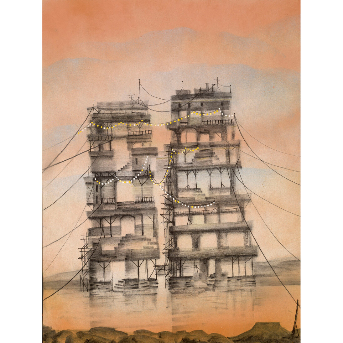 Kevin Paulsen, Outskirts 1, 2014, charcoal and chalk on paper, 18 x 24 inches
