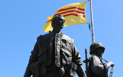 The Vietnam War Monument in Westminster’s Sid Goldstein Freedom Park is a memorial honoring the soldiers who fought and died in the Vietnam War. The yellow flag with three red stripes is a symbol of a lost homeland and resistance
