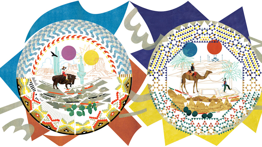 Memories over a cup of tea, 2016, Digital collage with pencils, photographs, and colour papers, 88 x 88 cm © Natsko Seki 