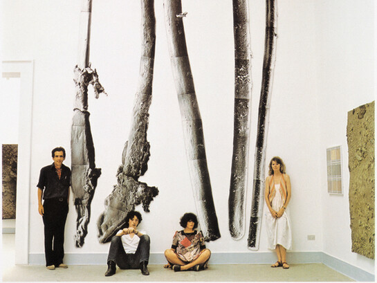 Boyle Family with mosaic of Electron microphotographs of hairs, Venice Biennale (1978). Copyright Boyle Family